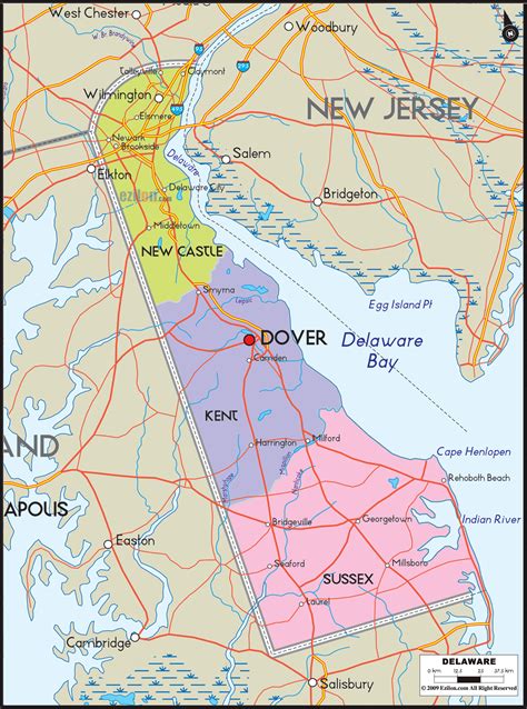 Map Of Delaware Includes Major Cities Towns Counties And Road Map Of