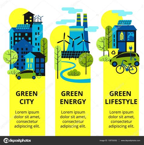 Green City Vertical Banners Eco Friendly Vector Illustrations