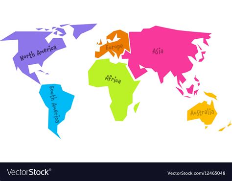 Simplified World Map Divided To Six Continents In Vector Image