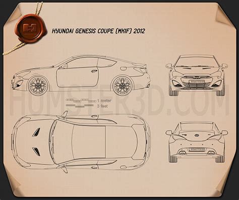 Hyundai Genesis Coupe 2012 Blueprint Hum3d