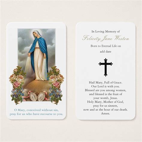 Prayer Cards Virgin Mary Medal Zazzle Prayer Cards For Funeral
