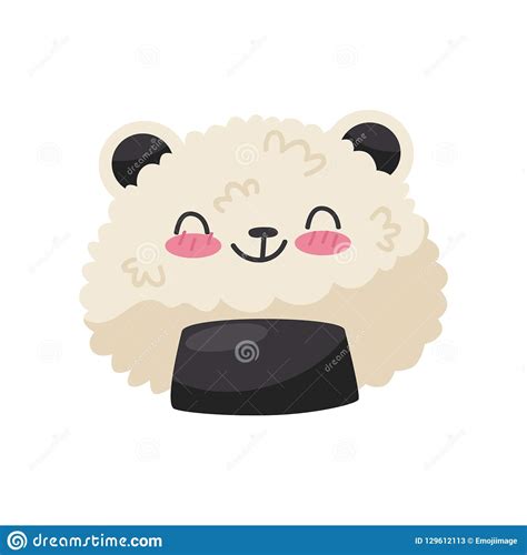 Rice In Panda Bear Shape Cute Kawaii Food Cartoon Character Vector