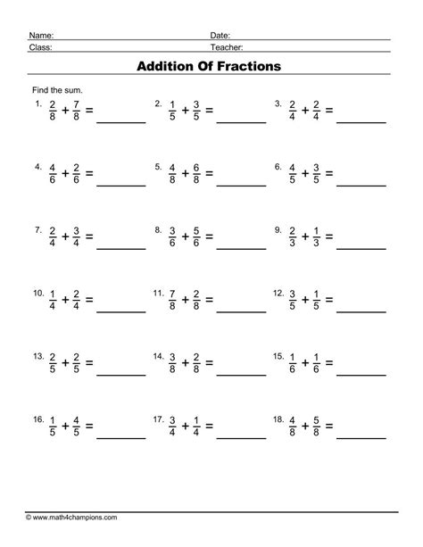 Free Fraction Worksheets Adding Subtracting Fractions Fraction Review