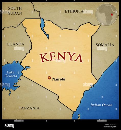 Kenya Map And Bordering Countries With Capital Nairobi Marked With