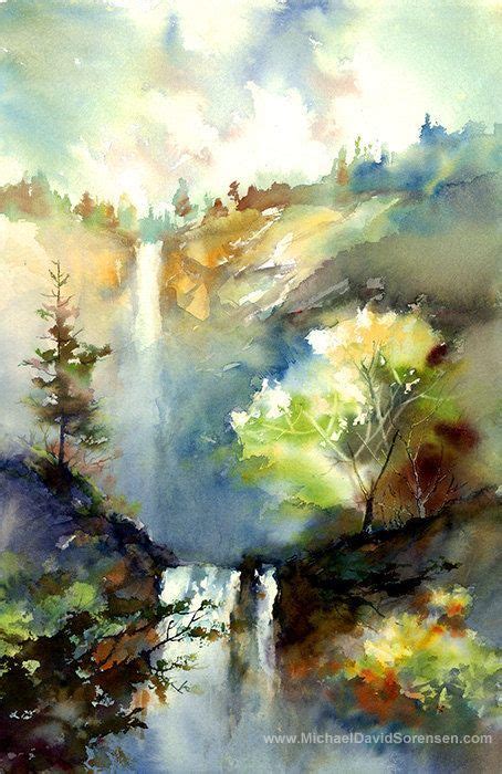 Waterfall Painting Print Landscape Watercolor Art By Michael David