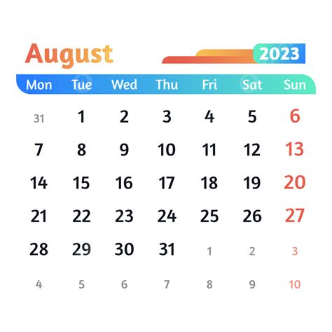 August Calendar 2023 In Gradient Color August 2023 Calendar 2023