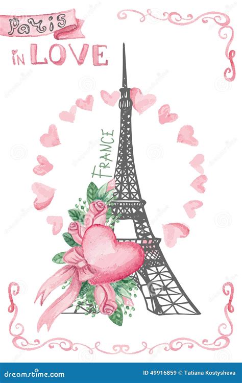 Paris In Lovehand Drawn Sketchywatercolor Decor Stock Vector Image