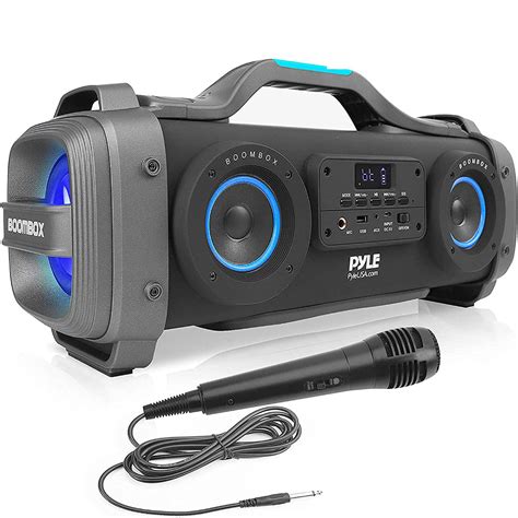 Pyle Bluetooth Boombox Karaoke Speaker System With Dj Party Lights