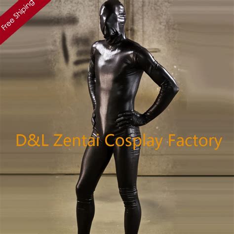 Buy Free Shipping Dhl 2016 Sexy Costume Black Shiny Metallic Full Body Zentai