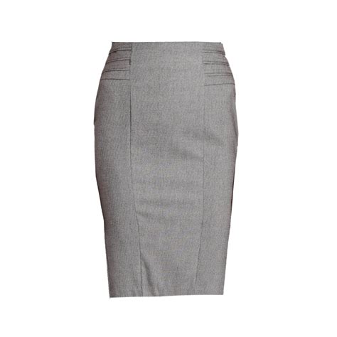 Grey Pencil Skirt With Back Knife Pleats And Side Tucks Custom Fit