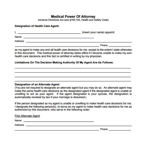 11 Medical Power Of Attorney Forms Samples Examples And Formats