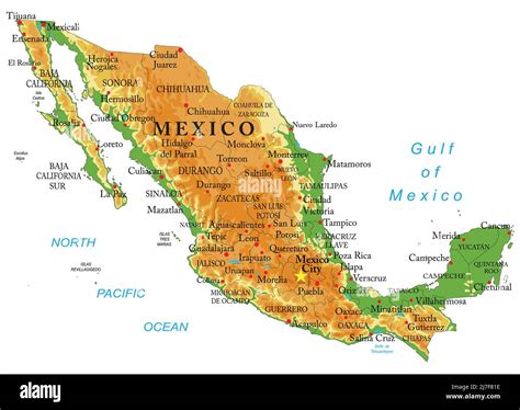 Highly Detailed Physical Map Of Mexicoin Vector Formatwith All The