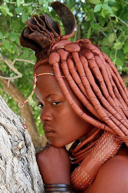 Africa Young Himba Woman In Namibia Displaying The Traditional Himba Red Clay Hairstyle