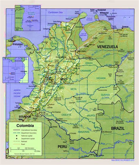 Detallado Mapa Político Y Administrativo De Colombia Con Relieve