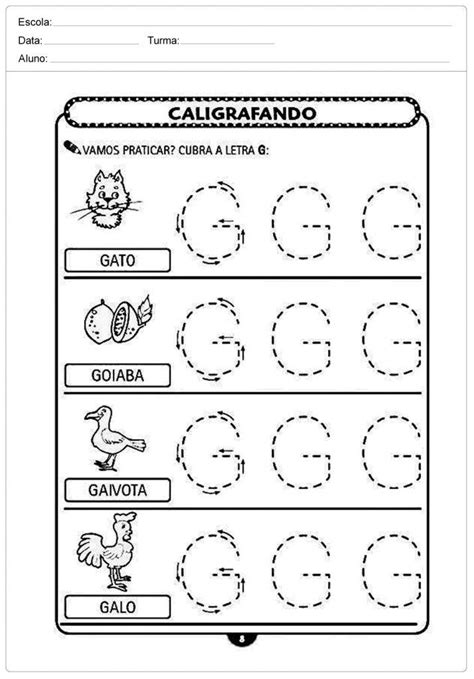 Atividades De Caligrafia Com A Letra G Para Imprimir Dca Alphabet