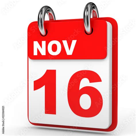 November 16 Calendar On White Background Stock Photo And Royalty
