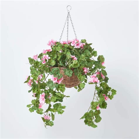Homescapes Light Pink Geranium Artificial Hanging Basket Medium