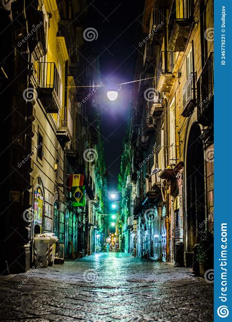 Night View Of Illuminated Street Leading Through The Historical Center