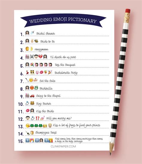 Wedding Emoji Pictionary Bridal Shower Game Instant Download Print