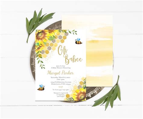Editable Sunflower Bee Baby Shower Invitation Mommy To Bee Etsy