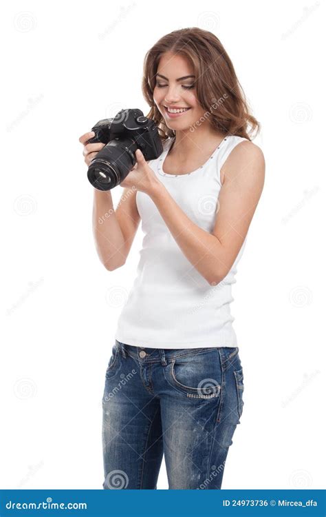 Young Woman With Photo Camera Stock Photo Image Of Blonde Girl 24973736
