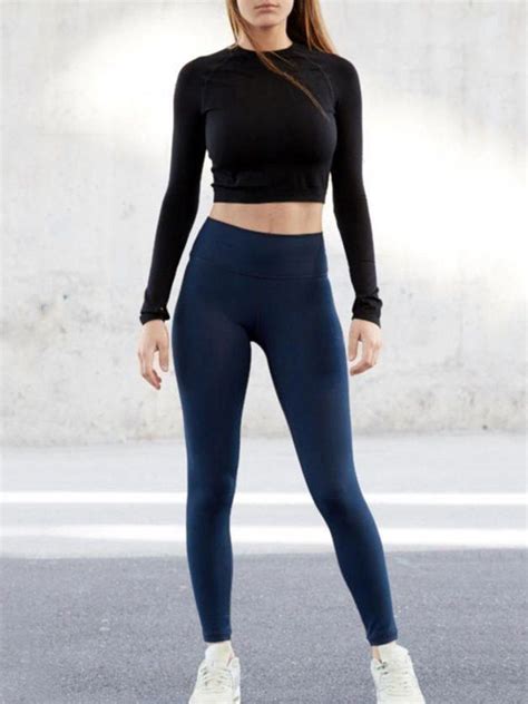 Black And Blue Activewear Set Outfits With Leggings Athletic Outfits