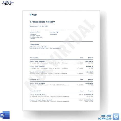 Wise Transaction History Statement Template Mbcvirtual
