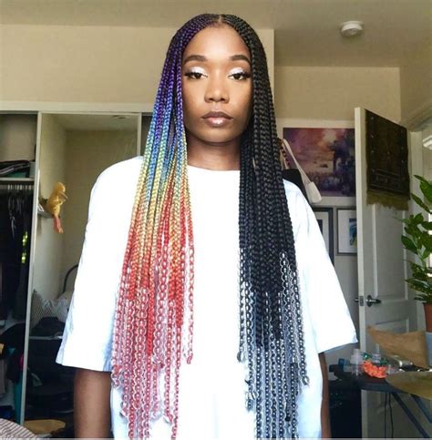 Rainbow Braids On One Side And Blue On The Other Via Asia Carlton Ombre