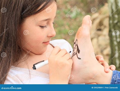 Girl Drawing Hearts On Sole Stock Image Image 39529809