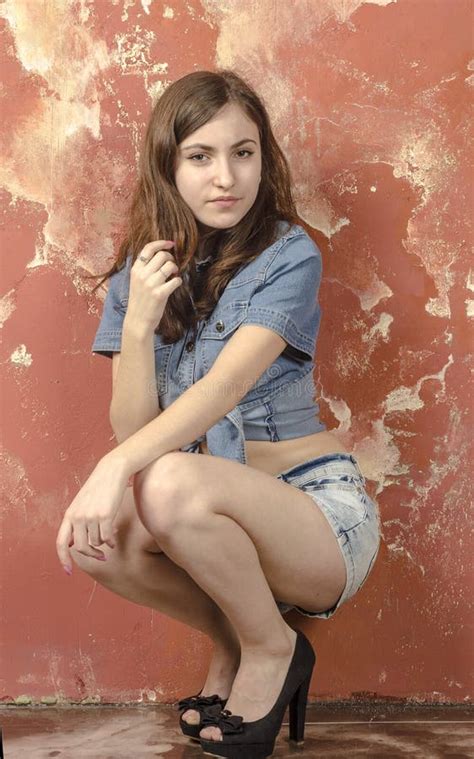 Cheerful Young Teen Girl In Denim Shorts Stock Image Image Of Human