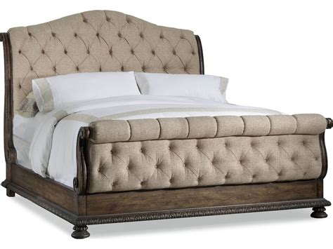Hooker Furniture Rhapsody Rustic Walnut Queen Size Tufted Sleigh Bed