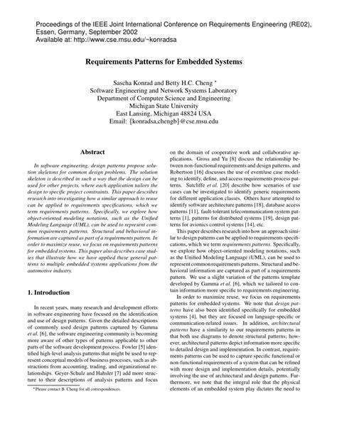 (PDF) Requirements patterns for embedded systems