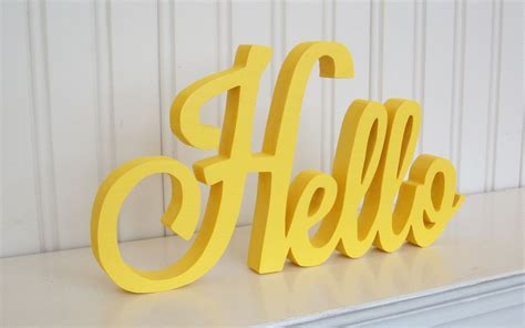 HELLO Wood Word Sign Handmade Wood Sign Yellow Painted | Etsy ...