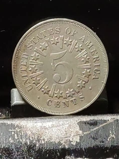 1867 Shield Five Cents Nickel High Grade Circulated 5 C Us Type Coin
