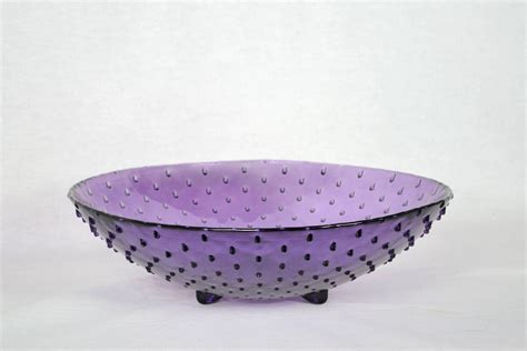 Mid Century Modern Large Purple Hobnail Glass Bowl Centerpiece Or Serving Piece Glass Bowl