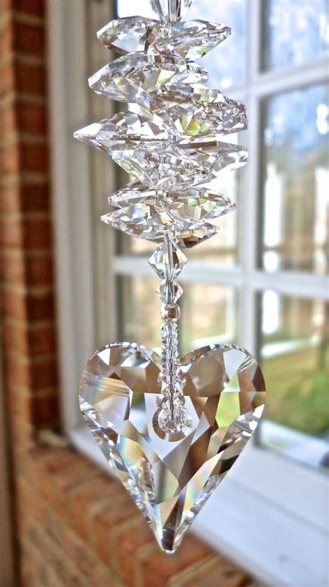 Swarovski Crystal Heart Suncatcher Prism Topped With Medley Of