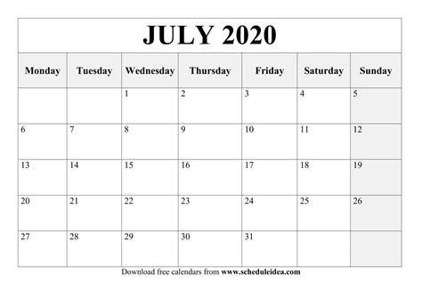 July 2020 Editable Calendar Pdf Word Excel Calendar Letters