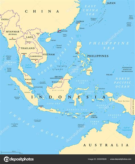 Southeast Asia Political Map Capitals Borders Subregion Asia Countries