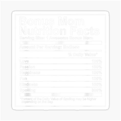 Bonus Mom Nutrition Facts Nutritional T Stepmom Sticker For Sale By Lindahalls Redbubble