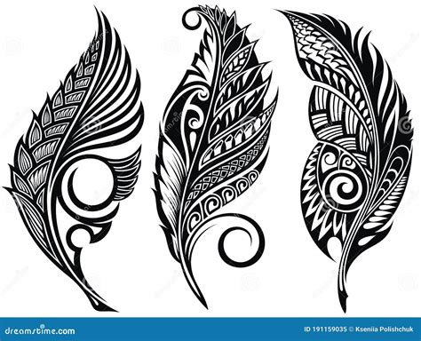 Stylized Vector Decorative Feathers With Abstract Shapes Stock Vector