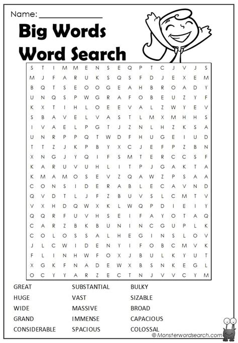 Big Words Word Search Monster Word Search Word Search Printable