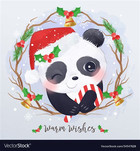 Cute Christmas Greeting Card With Panda Royalty Free Vector