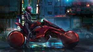 Cyberpunk, Girl, Motorbike, Sci
