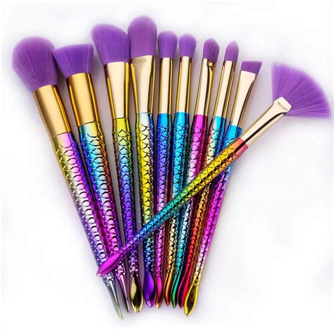 Buy 10pcs Mermaid Makeup Brushes Set Colorful Spiral