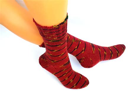 Hand Knitted Red Socks Red Black Striped Socks Colorful Socks Red