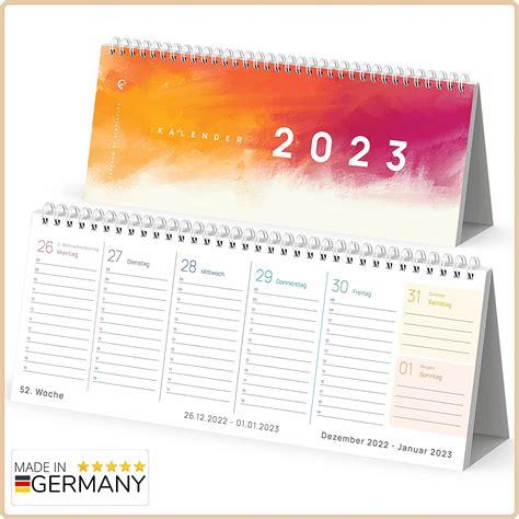 Uniture® Tischkalender 2023 Quer Buntes Design Wochenkalender Zum