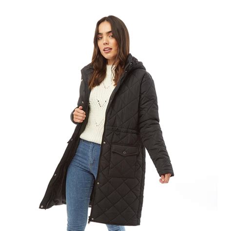 buy brave soul womens iriana long length quilted puffer jacket black
