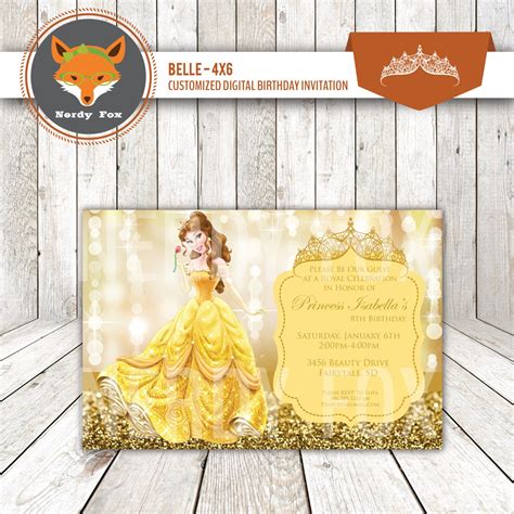 Belle Princess Custom Disney Invitation Digital By Nerdyfox
