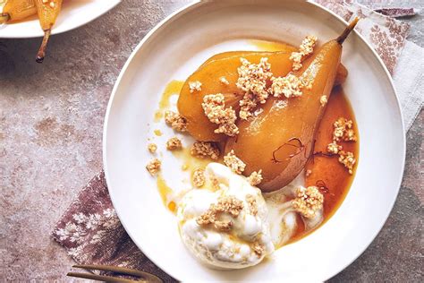 Spiced Poached Pears Jamie Oliver Recipes Delicious Com Au