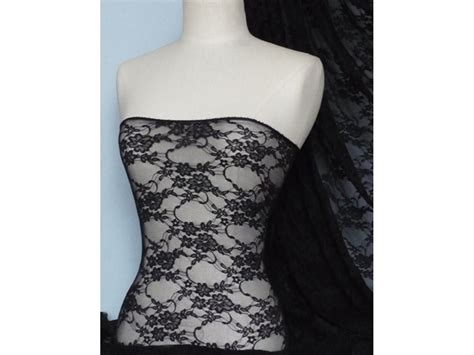Flower Stretch Lace Fabric- Black Q137 BK